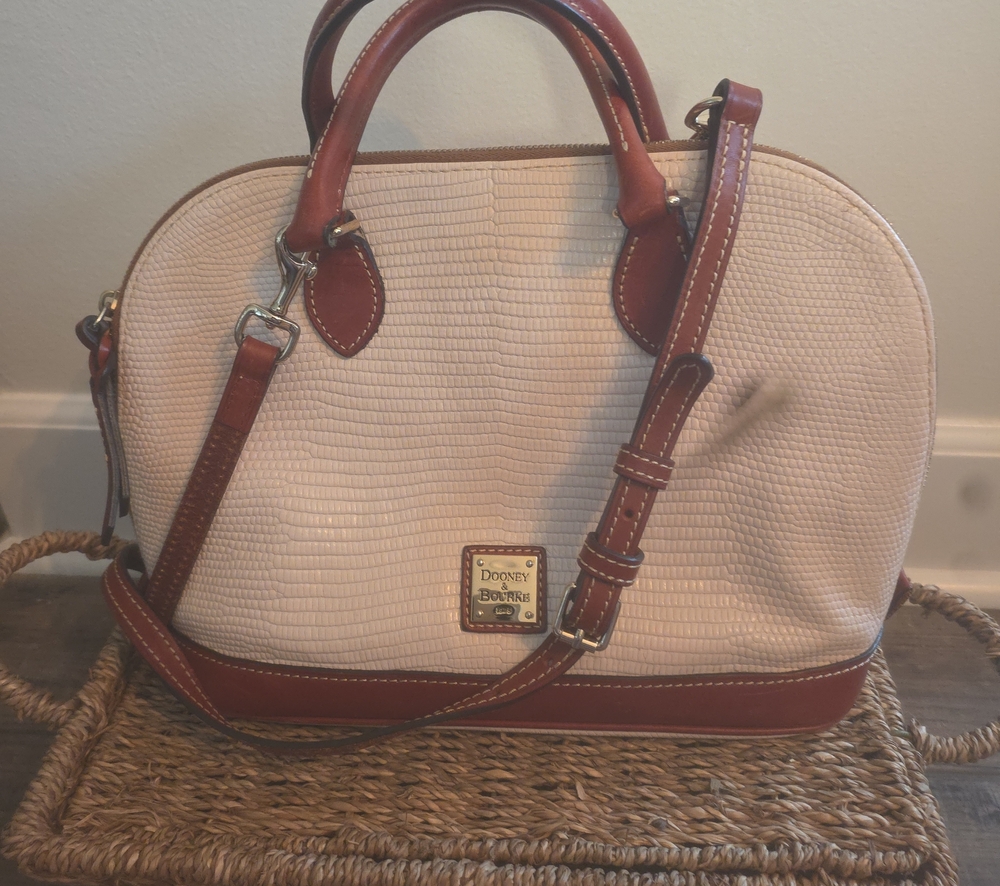 Dooney & Bourke Cream and Brown Lizard-Embossed Dome Satchel Never Used